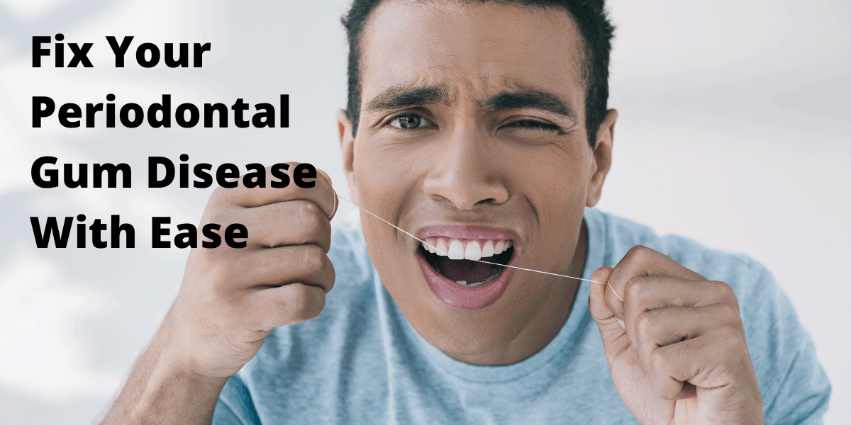Patient flossing with periodontal gum disease issue